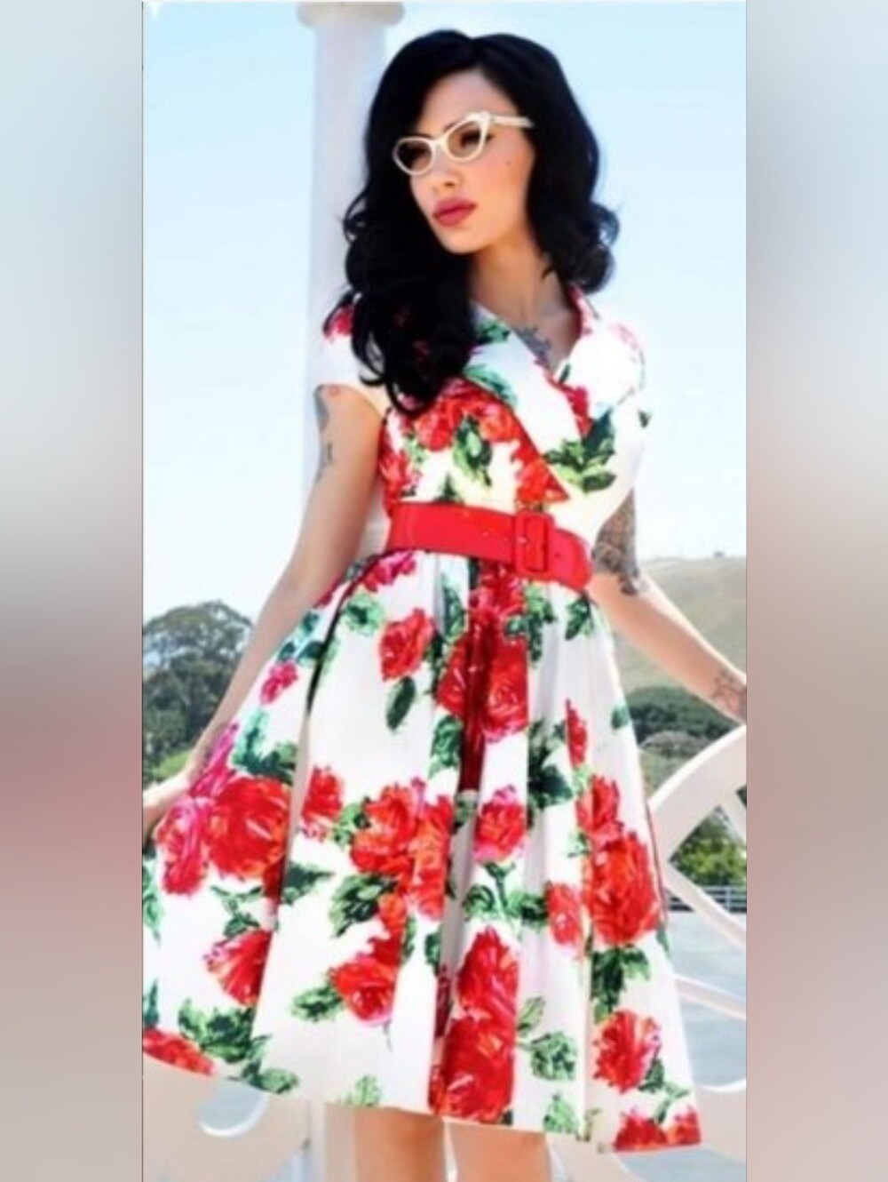 Pinup Couture Birdie Dress In Red Rose Print, Size XXL GUC*